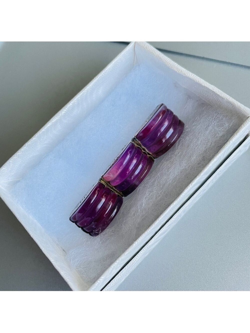🎉Sold🎉 Antique Chinese Carved Amethyst Sterling Ribbed Rectangle Pin Brooch - Picture 12 of 13